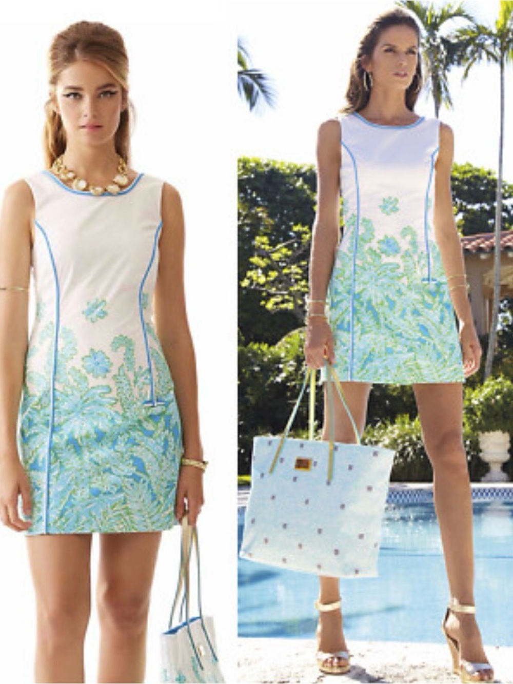 Lilly Pulitzer White Mini Dress with Aqua Floral Print